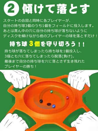 最後まで自分の持ち球を穴に落とさず生き残れたプレイヤーの勝ち