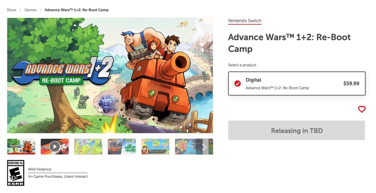発売延期となった「Advance Wars 1+2: Re-Boot Camp」（画像は任天堂英語サイトから）