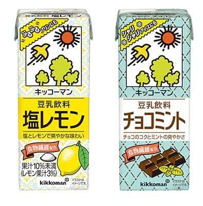 「キッコーマン 豆乳飲料 塩レモン／チョコミント」　冷たいデザート作りにも
