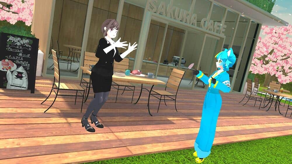 おしゃれカフェの前でインタビュー