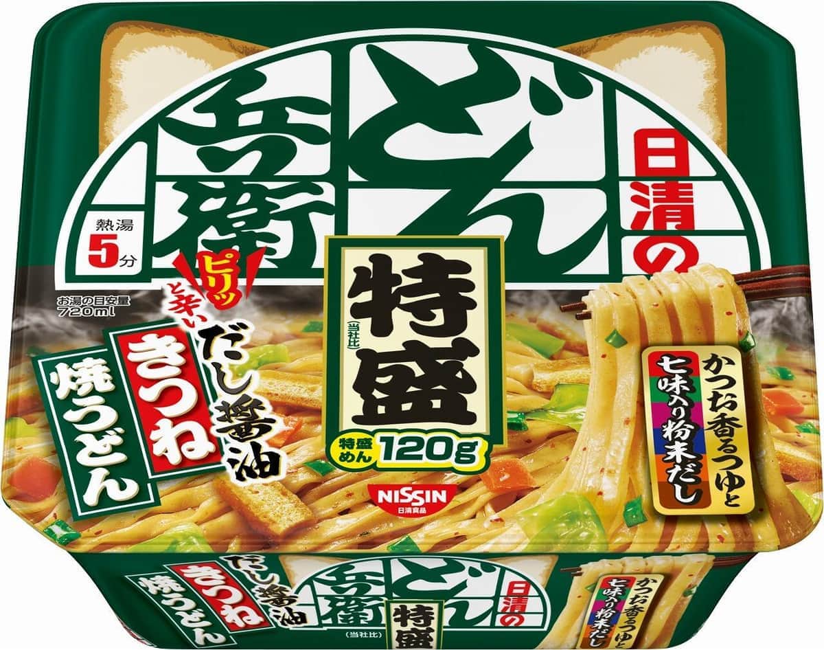 「どん兵衛　きつね焼うどん」1.3倍の特盛　具材も追加