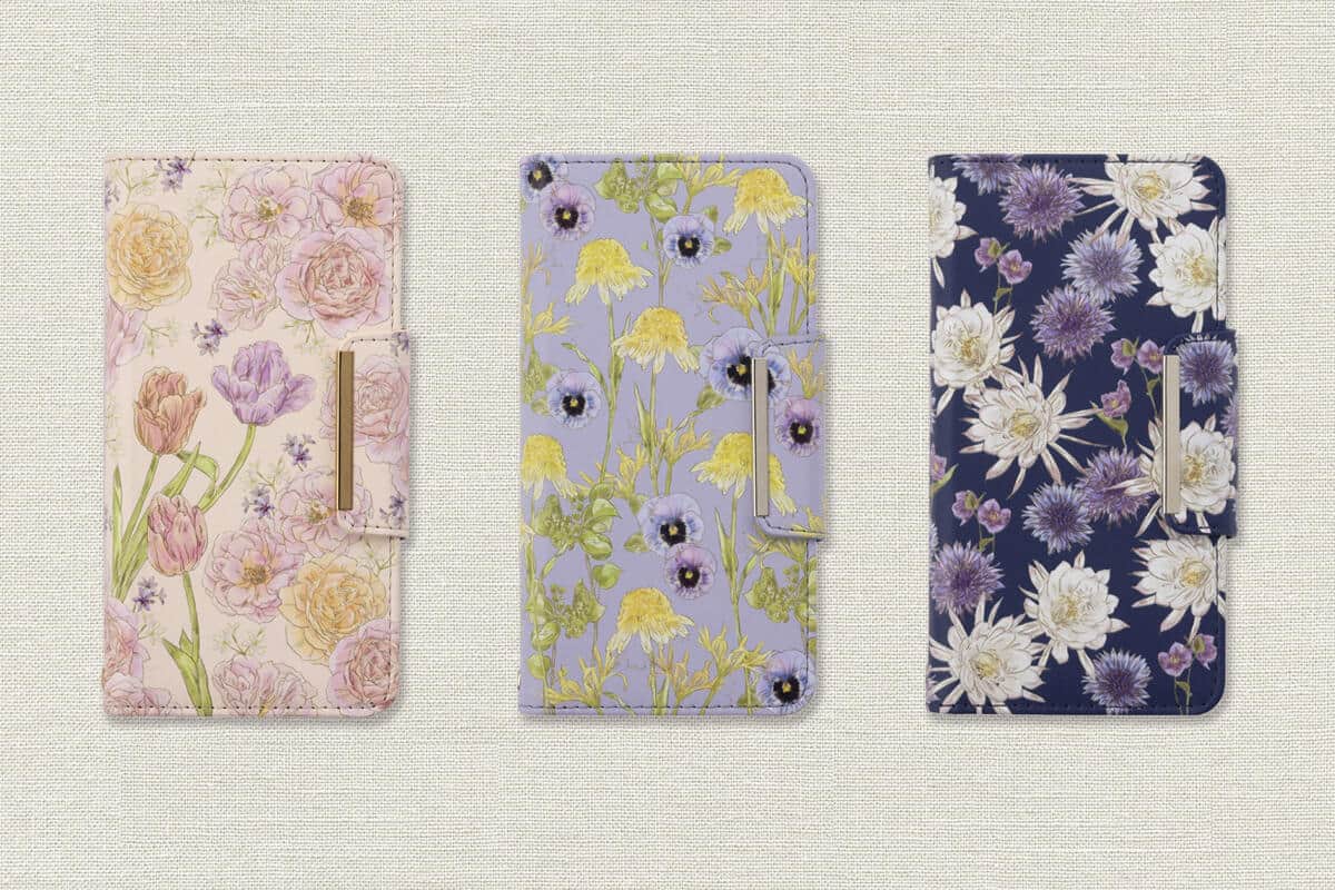 日比谷花壇とNTTドコモがコラボ　花柄3種の手帳型専用カバー