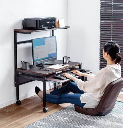 キーボードスライダー付きローデスク　プリンターも置けて高さ可変