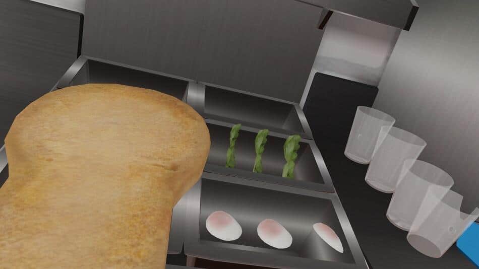 フォカッチャにグリーンリーフやたまごを重ねて調理楽しめる