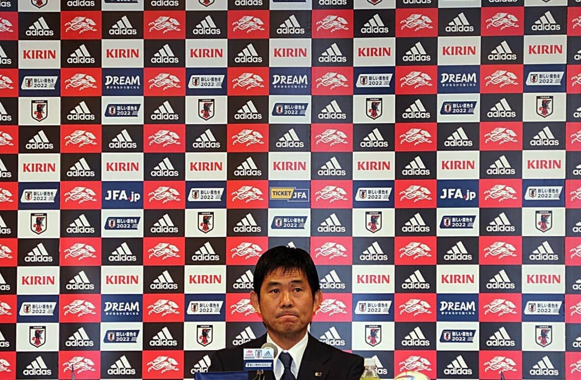 会見中、森保監督は硬い表情を見せることが少なくなかった（J-CASTトレンド撮影）