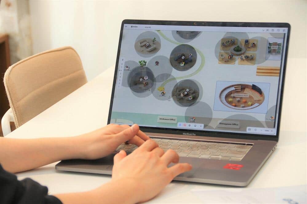 アバターの周辺に見える灰色の円が、声の聞こえる範囲