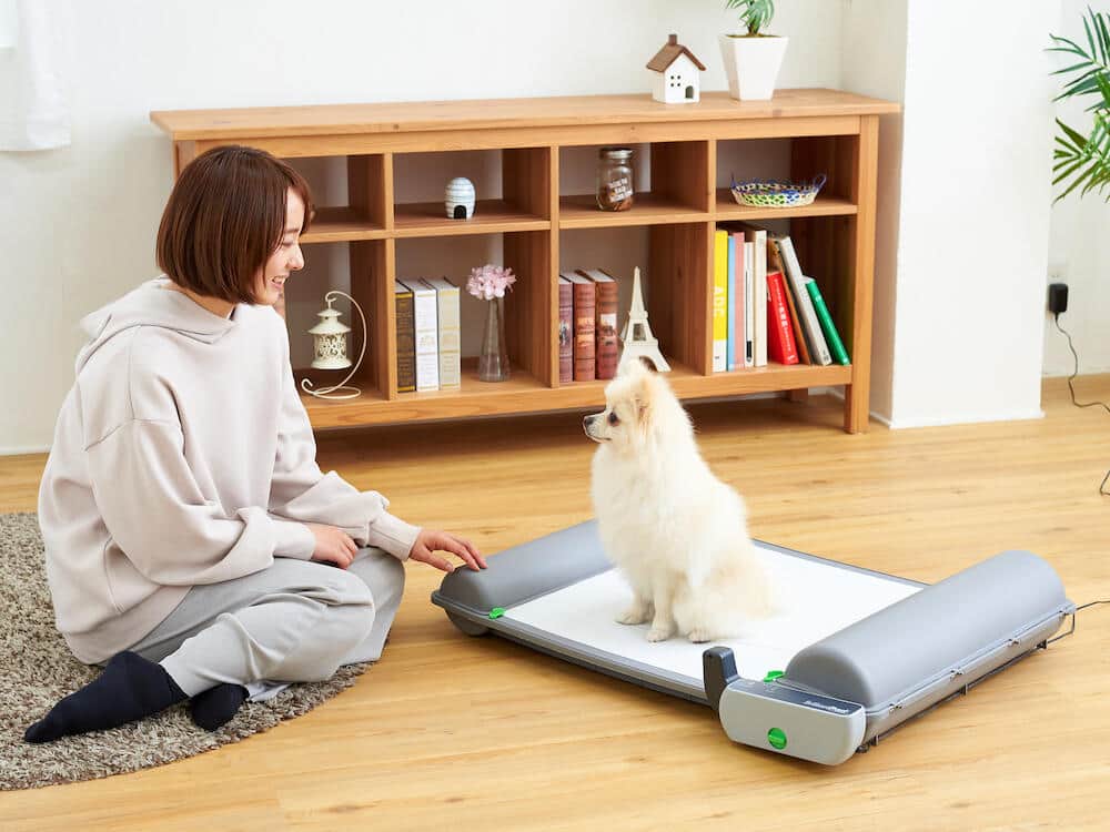 イヌ用トイレでは専用ロールの芯、キャップ部分には土に還るプラスチックを採用している