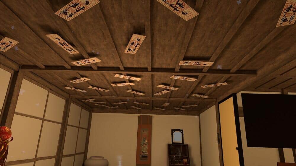 寝室の天井は物々しい