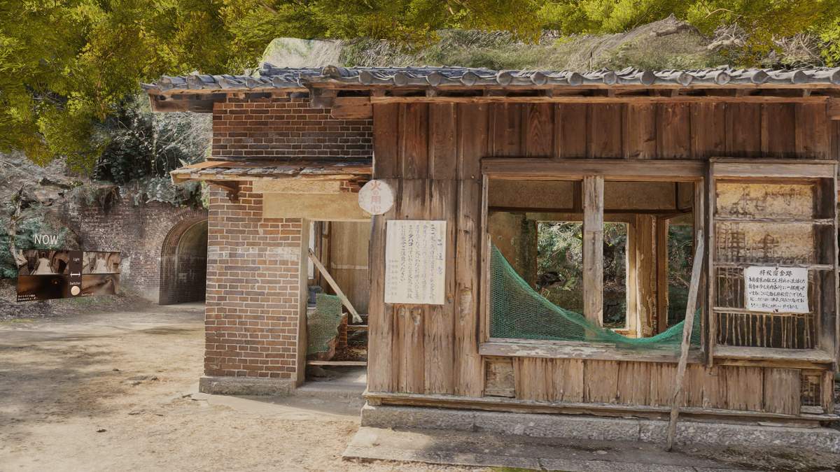 朽ちた将校宿舎跡　内部の様子もフォトグラメトリーされている