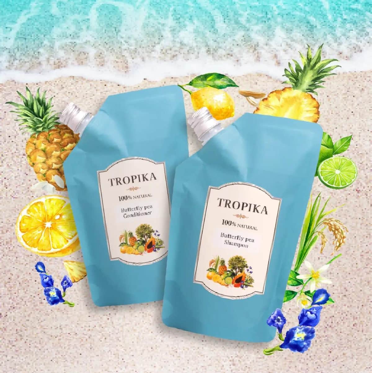 バタフライピーのフラワーエキスなどを配合したシャンプー＆コンディショナー