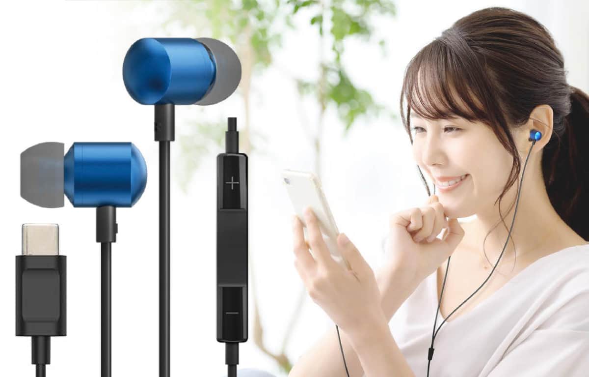 USB-C接続でマイク付きリモコン搭載の有線イヤホン　エディオン