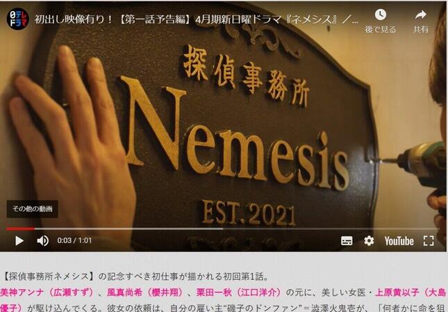 「ネメシス」（日本テレビ系）の番組サイトより。
