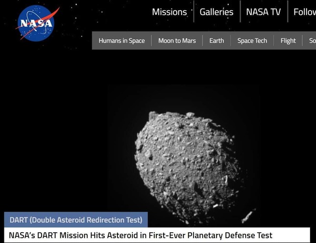 「DART」実験を伝えるNASA公式サイト