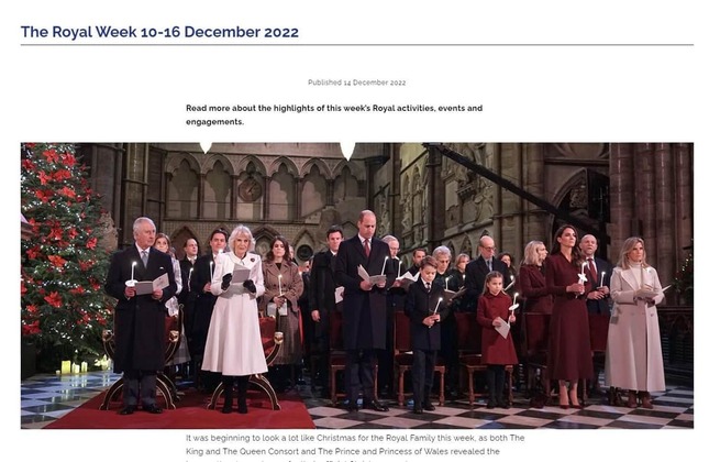 英国王室公式サイトに掲載された、エリザベス女王追悼クリスマス会